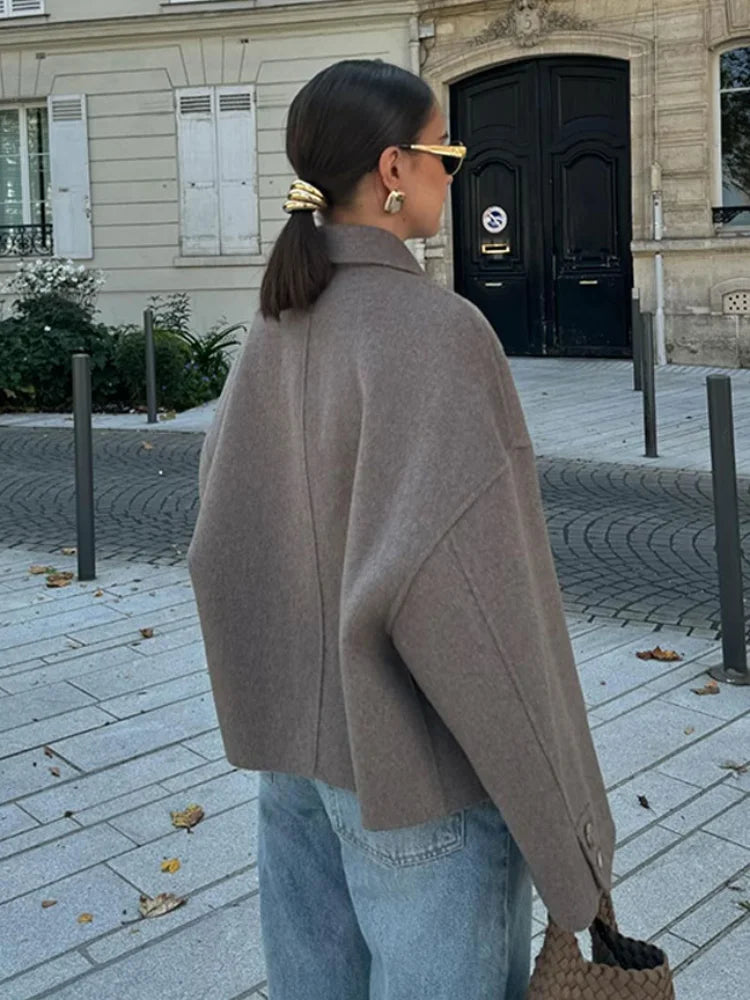 Boxy Cropped Wool Coat | Oversized Fit with Classic Collar | Stylish Layering for Winter 3