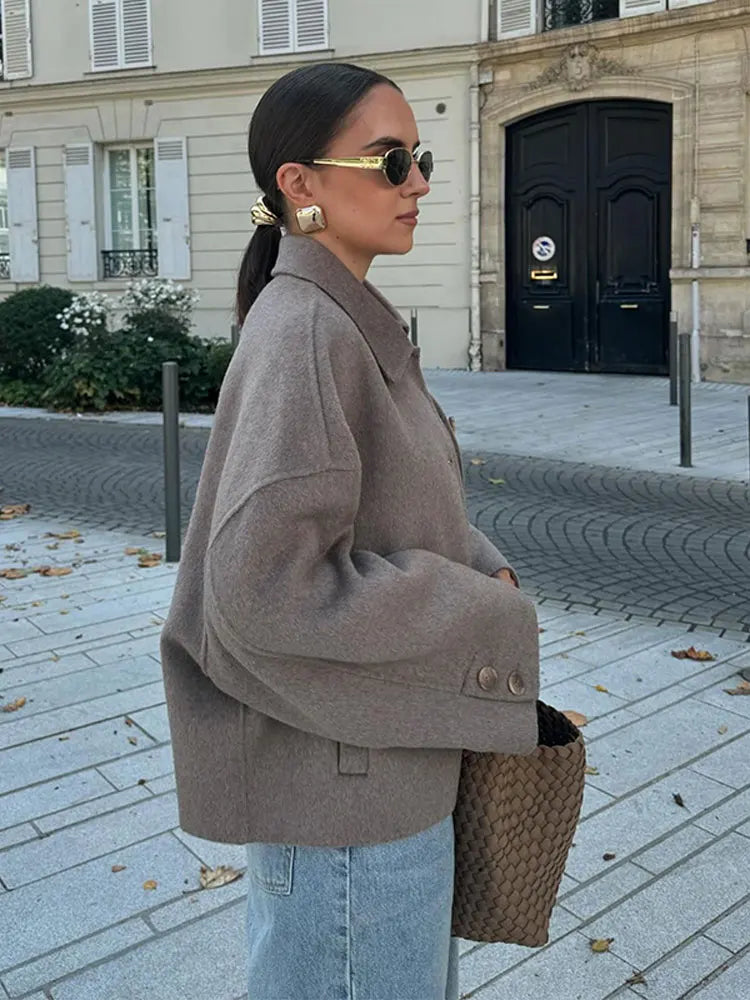Boxy Cropped Wool Coat | Oversized Fit with Classic Collar | Stylish Layering for Winter 4