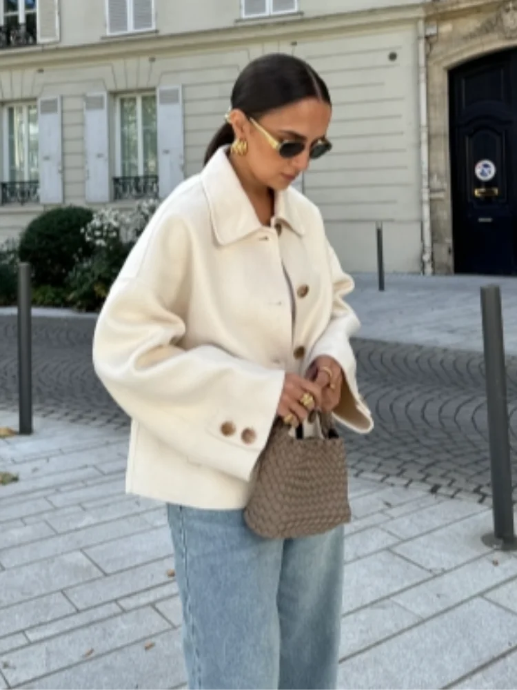 Boxy Cropped Wool Coat | Oversized Fit with Classic Collar | Stylish Layering for Winter 7