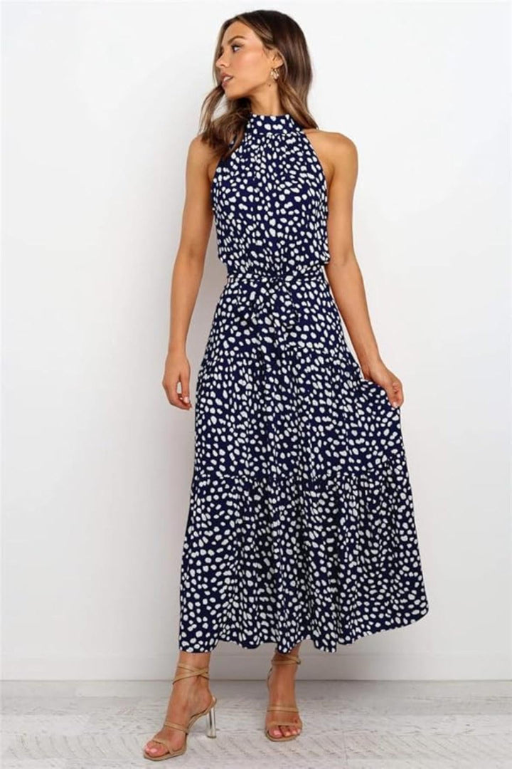 Chic Collection | Women's Summer Dress with Adjustable Waist Tie | Elegant Polka Dot Midi for Effortless Style 0