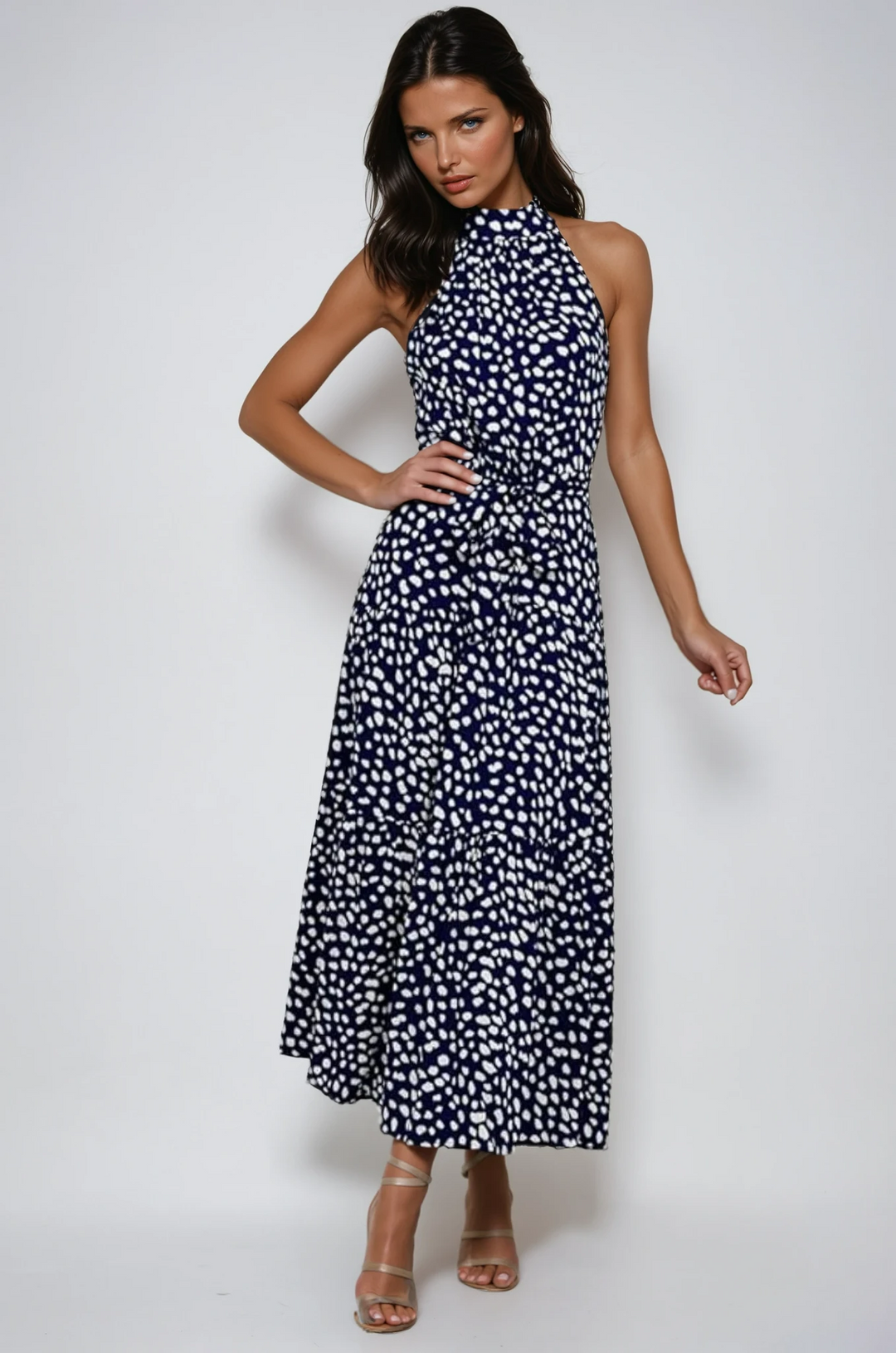 Chic Collection | Women's Summer Dress with Adjustable Waist Tie | Elegant Polka Dot Midi for Effortless Style 1