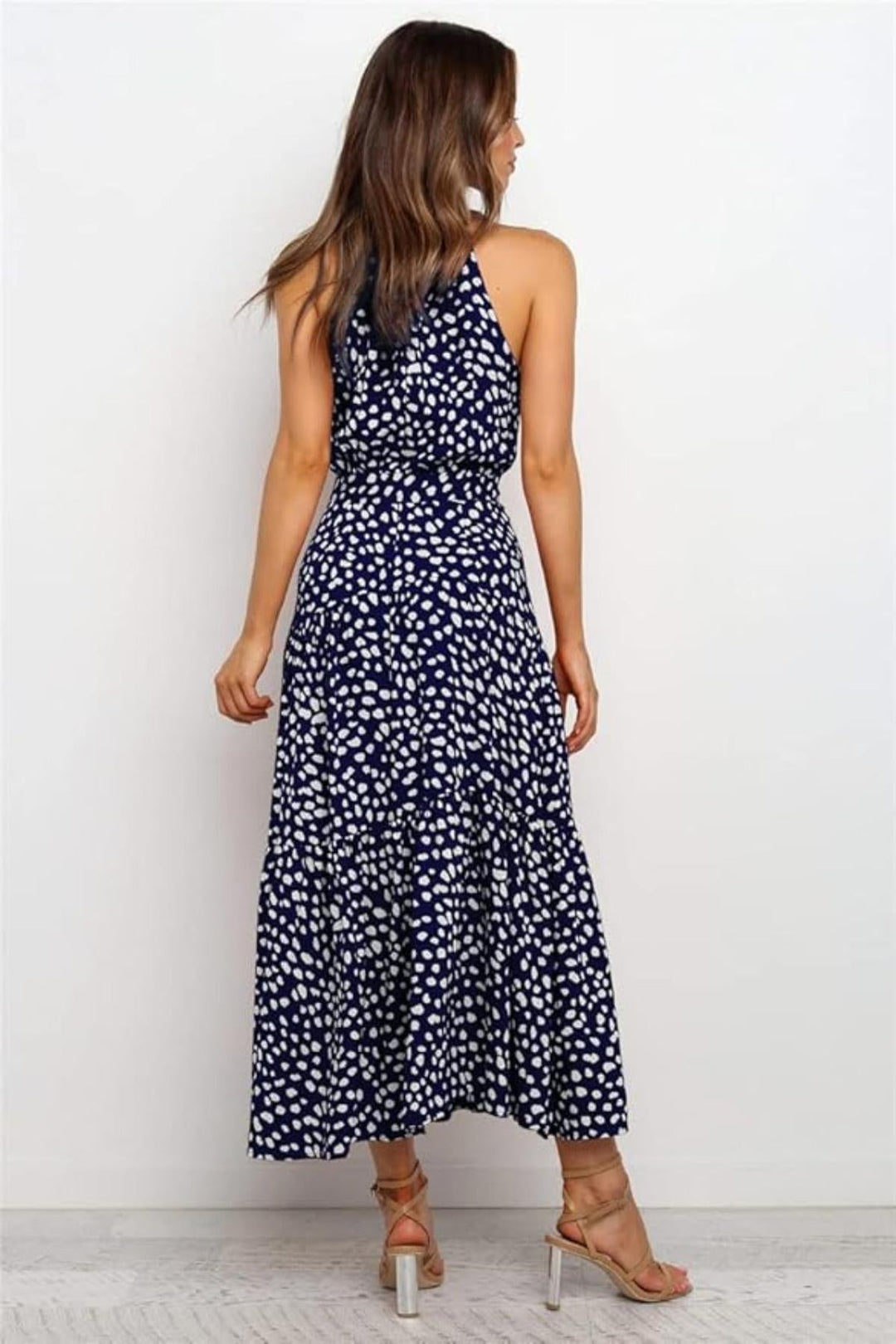 Chic Collection | Women's Summer Dress with Adjustable Waist Tie | Elegant Polka Dot Midi for Effortless Style 2