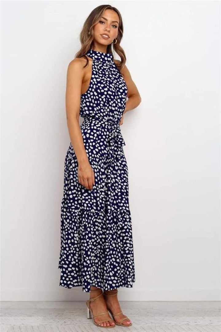 Chic Collection | Women's Summer Dress with Adjustable Waist Tie | Elegant Polka Dot Midi for Effortless Style 4