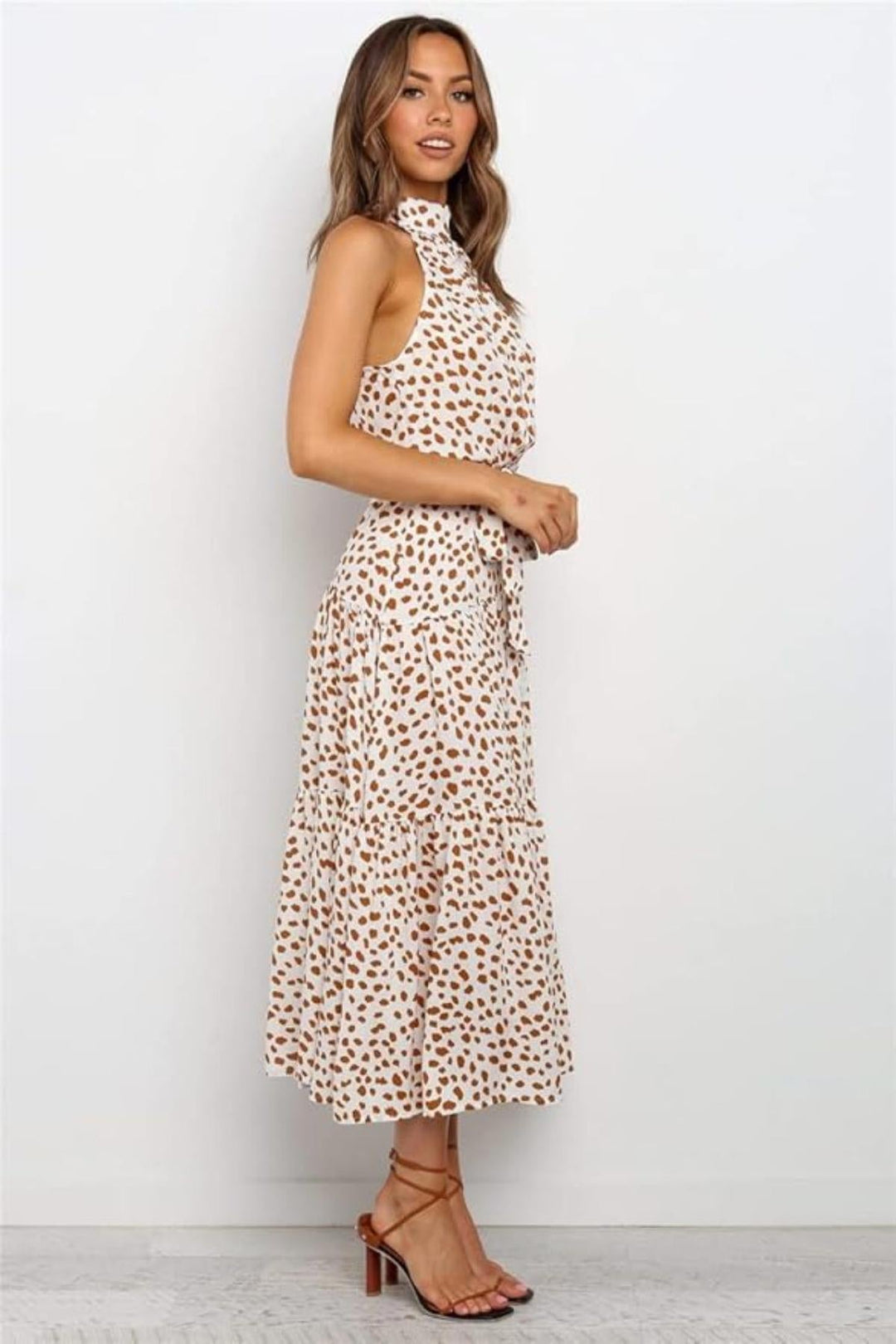 Chic Collection | Women's Summer Dress with Adjustable Waist Tie | Elegant Polka Dot Midi for Effortless Style 7
