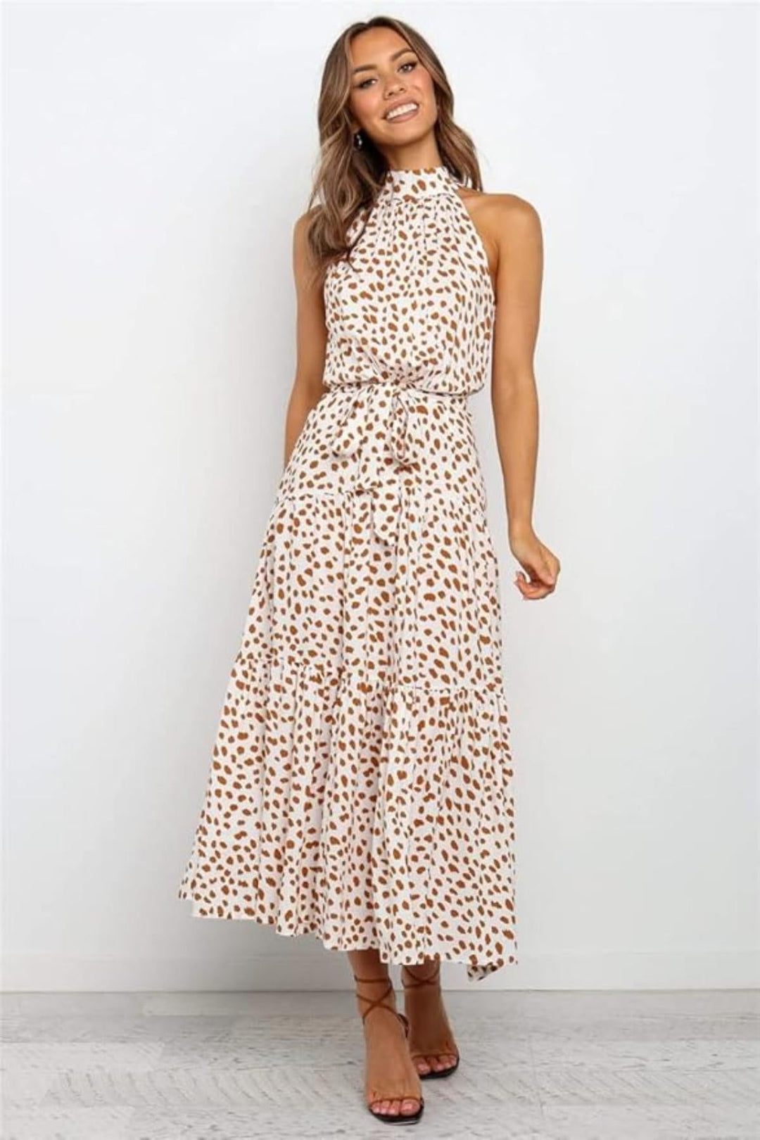 Chic Collection | Women's Summer Dress with Adjustable Waist Tie | Elegant Polka Dot Midi for Effortless Style 8