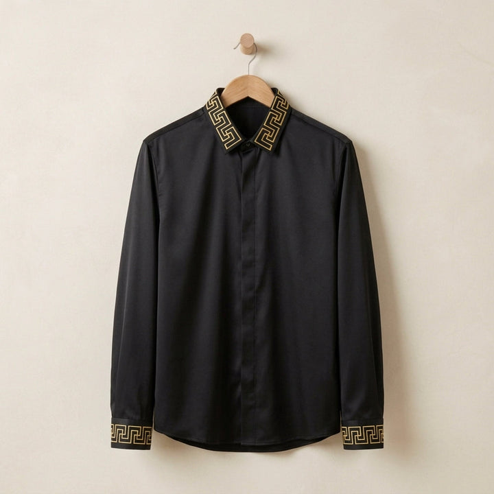 Cotton-Blend | Men's Long Sleeve Shirt with Embroidered Collar | Stylish Smart-Casual Top for Versatile Occasions 1