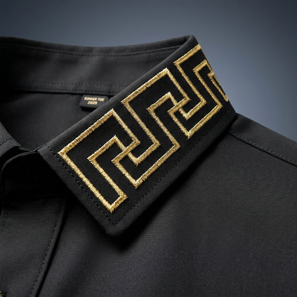 Cotton-Blend | Men's Long Sleeve Shirt with Embroidered Collar | Stylish Smart-Casual Top for Versatile Occasions 3