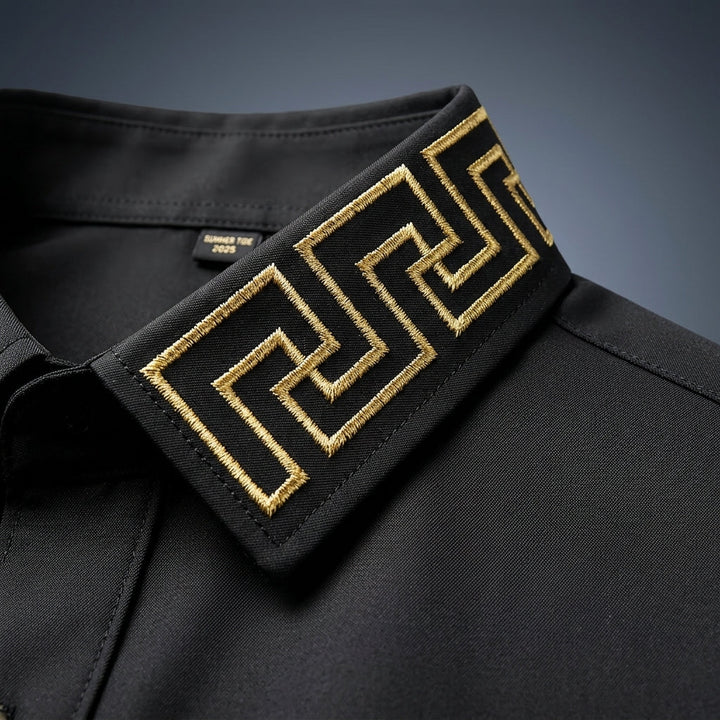 Cotton-Blend | Men's Long Sleeve Shirt with Embroidered Collar | Stylish Smart-Casual Top for Versatile Occasions 3
