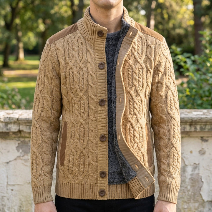 Elegant Cable-Knit Cardigan Sweater with Plush Fleece Lining for Ultimate Comfort 0