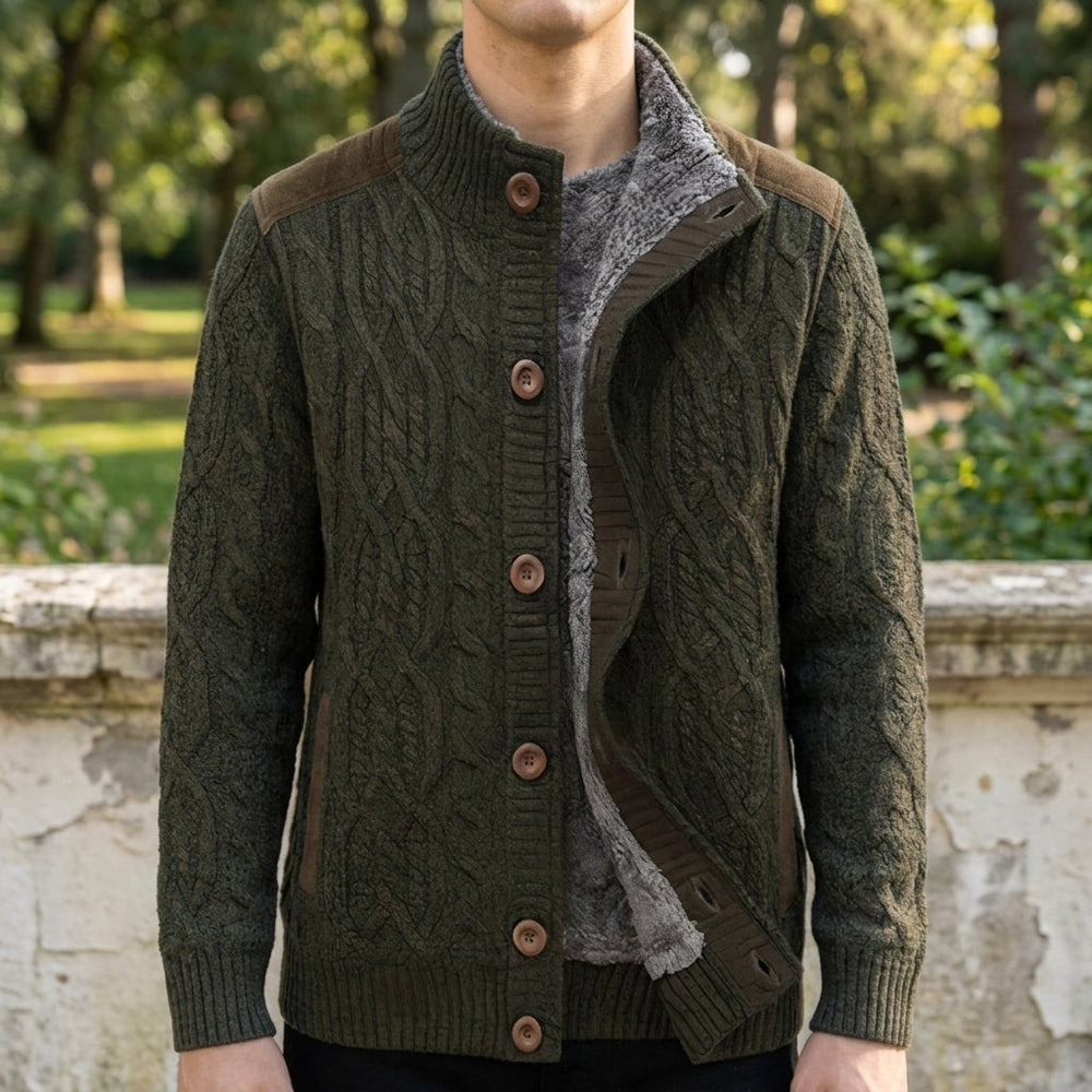 Elegant Cable-Knit Cardigan Sweater with Plush Fleece Lining for Ultimate Comfort 1