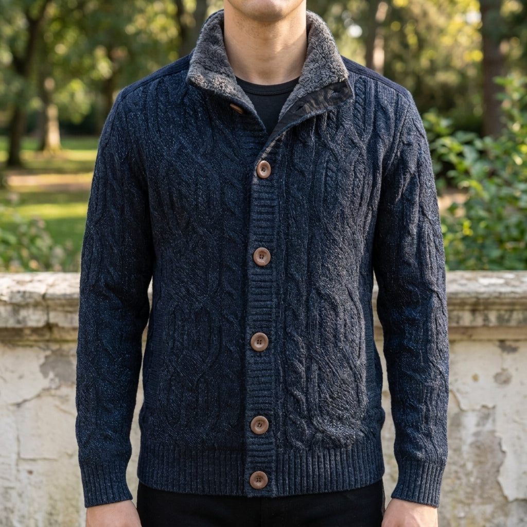 Elegant Cable-Knit Cardigan Sweater with Plush Fleece Lining for Ultimate Comfort 2