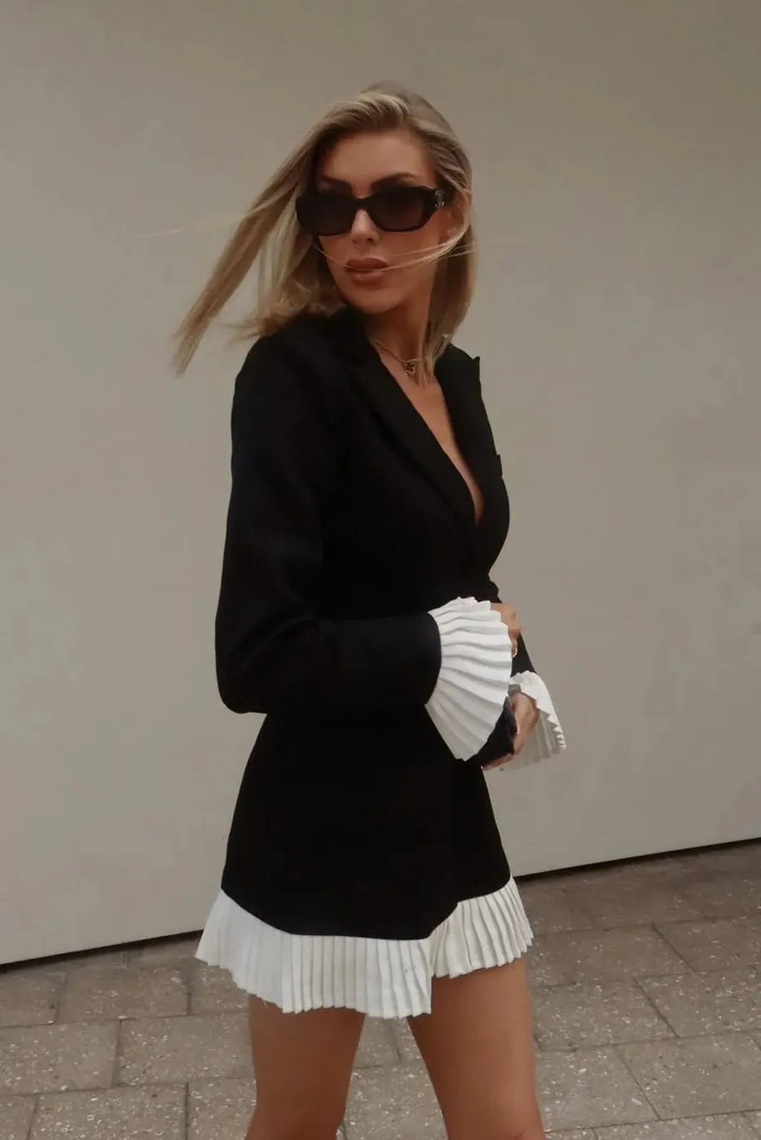 Elegant Collection | Black Mini Dress with V-Neck & Pleated Design | Chic Style for Upscale Events 2