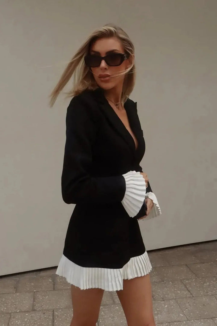 Elegant Collection | Black Mini Dress with V-Neck & Pleated Design | Chic Style for Upscale Events 2