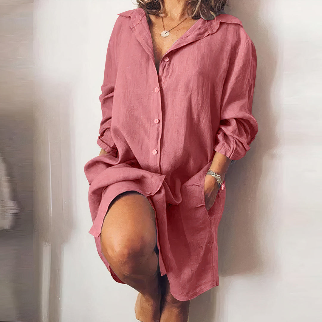 Elegant Collection | Long Sleeve Midi Dress with Classic Collar | Versatile Style for Everyday Wear 2