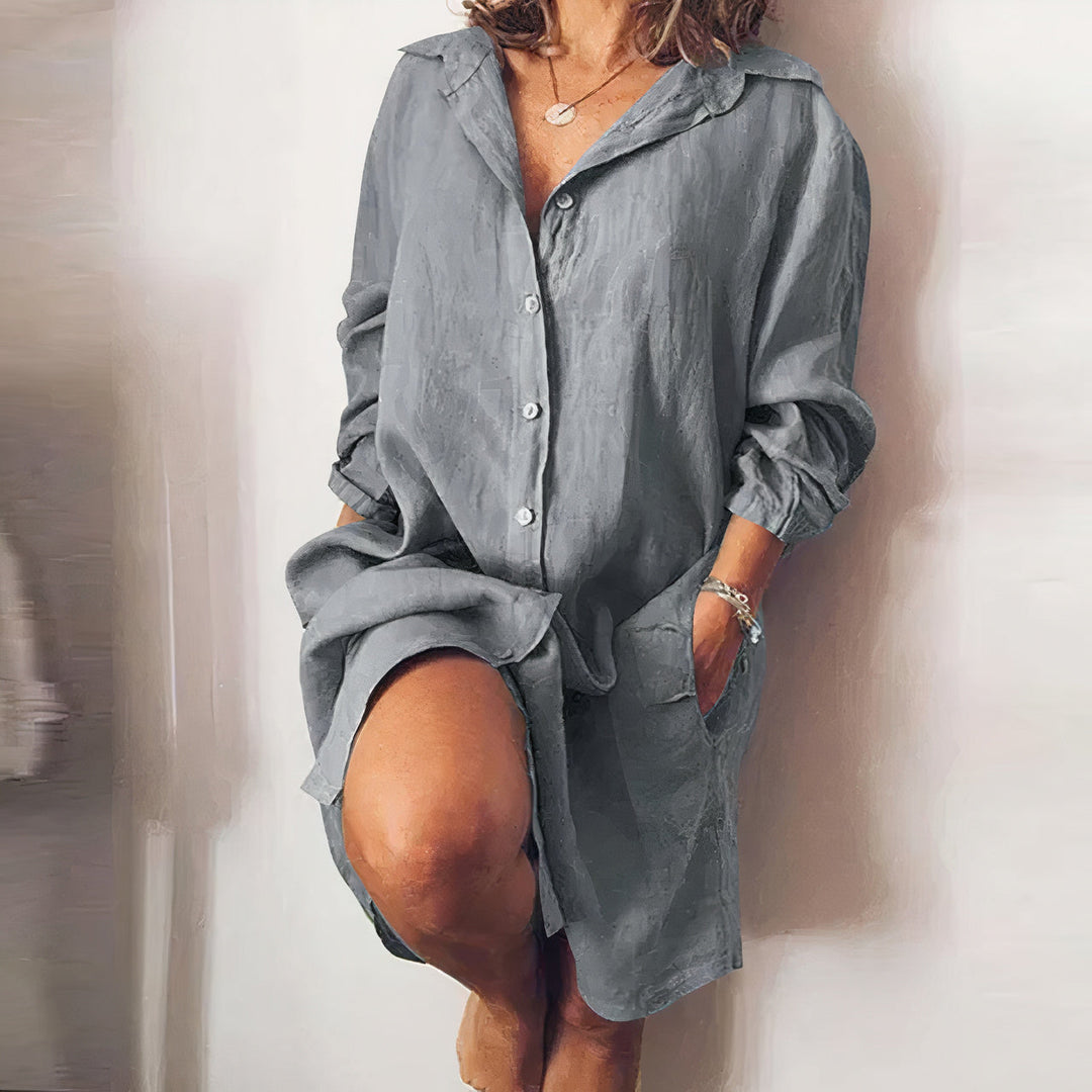 Elegant Collection | Long Sleeve Midi Dress with Classic Collar | Versatile Style for Everyday Wear 3