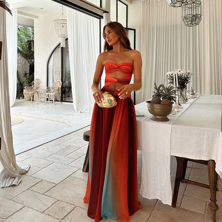 Elegant Collection | Maxi Dress for Women with Strapless Neckline & Front Knot Detail | Flattering A-Line Style for Effortless Elegance 0