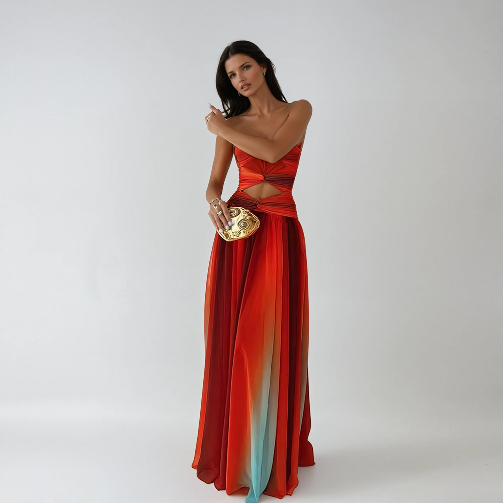 Elegant Collection | Maxi Dress for Women with Strapless Neckline & Front Knot Detail | Flattering A-Line Style for Effortless Elegance 1