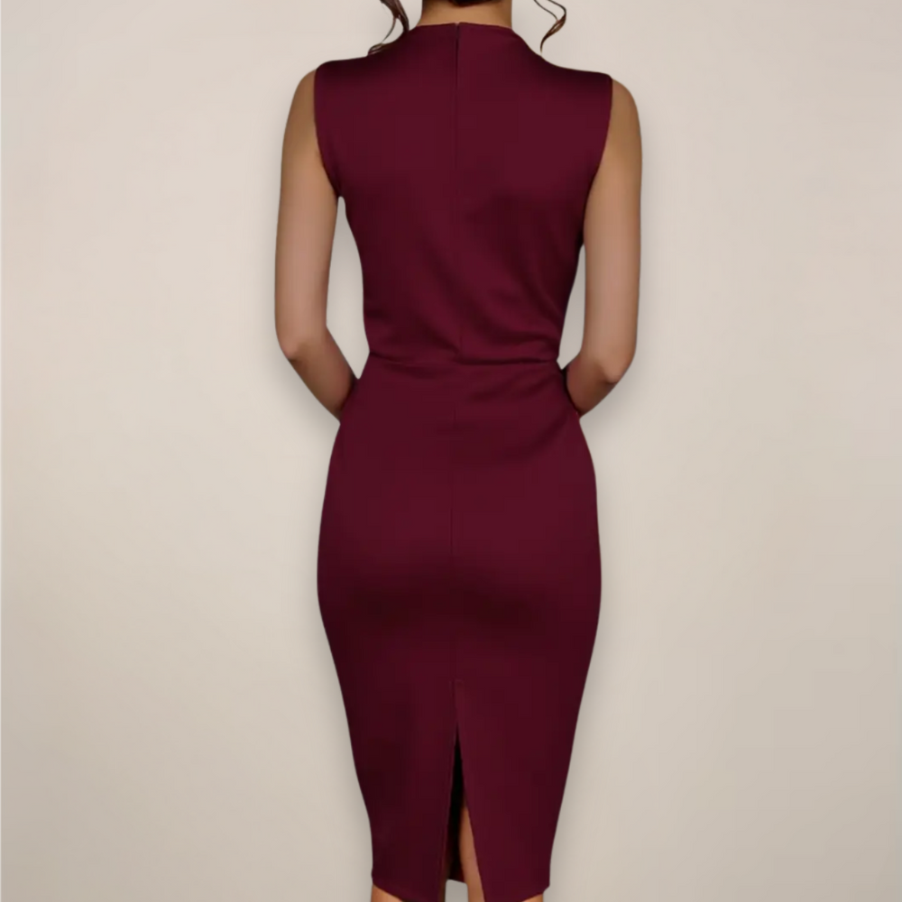 Elegant Collection | White Midi Dress with Draped Bow Detail | Sophisticated Fit for Work and Events 1