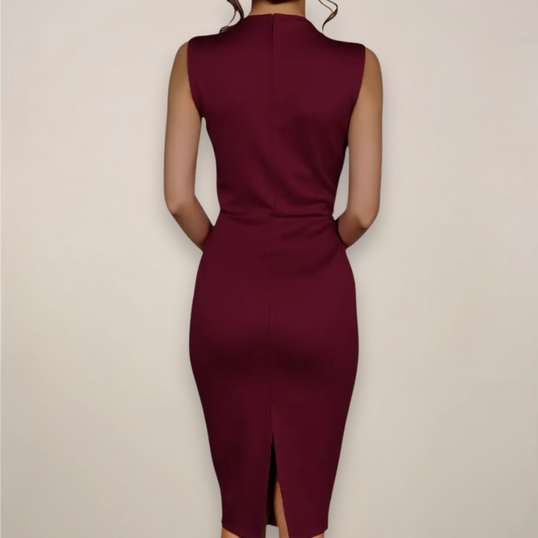 Elegant Collection | White Midi Dress with Draped Bow Detail | Sophisticated Fit for Work and Events 1