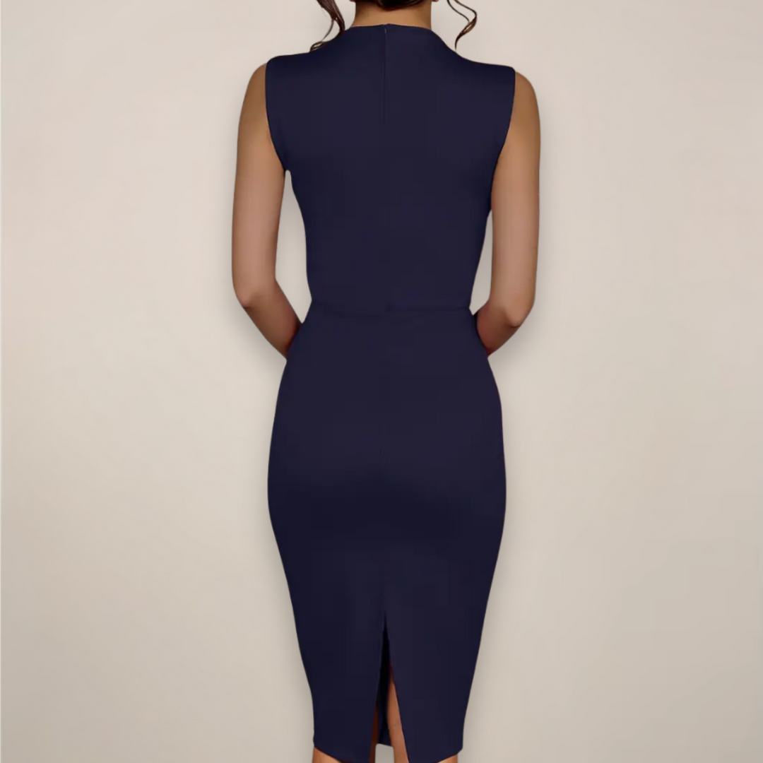 Elegant Collection | White Midi Dress with Draped Bow Detail | Sophisticated Fit for Work and Events 4