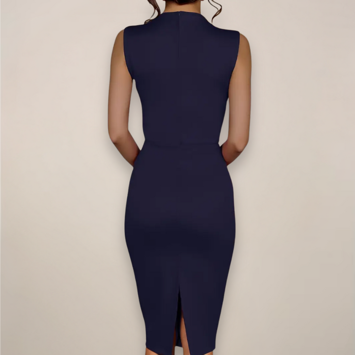 Elegant Collection | White Midi Dress with Draped Bow Detail | Sophisticated Fit for Work and Events 4