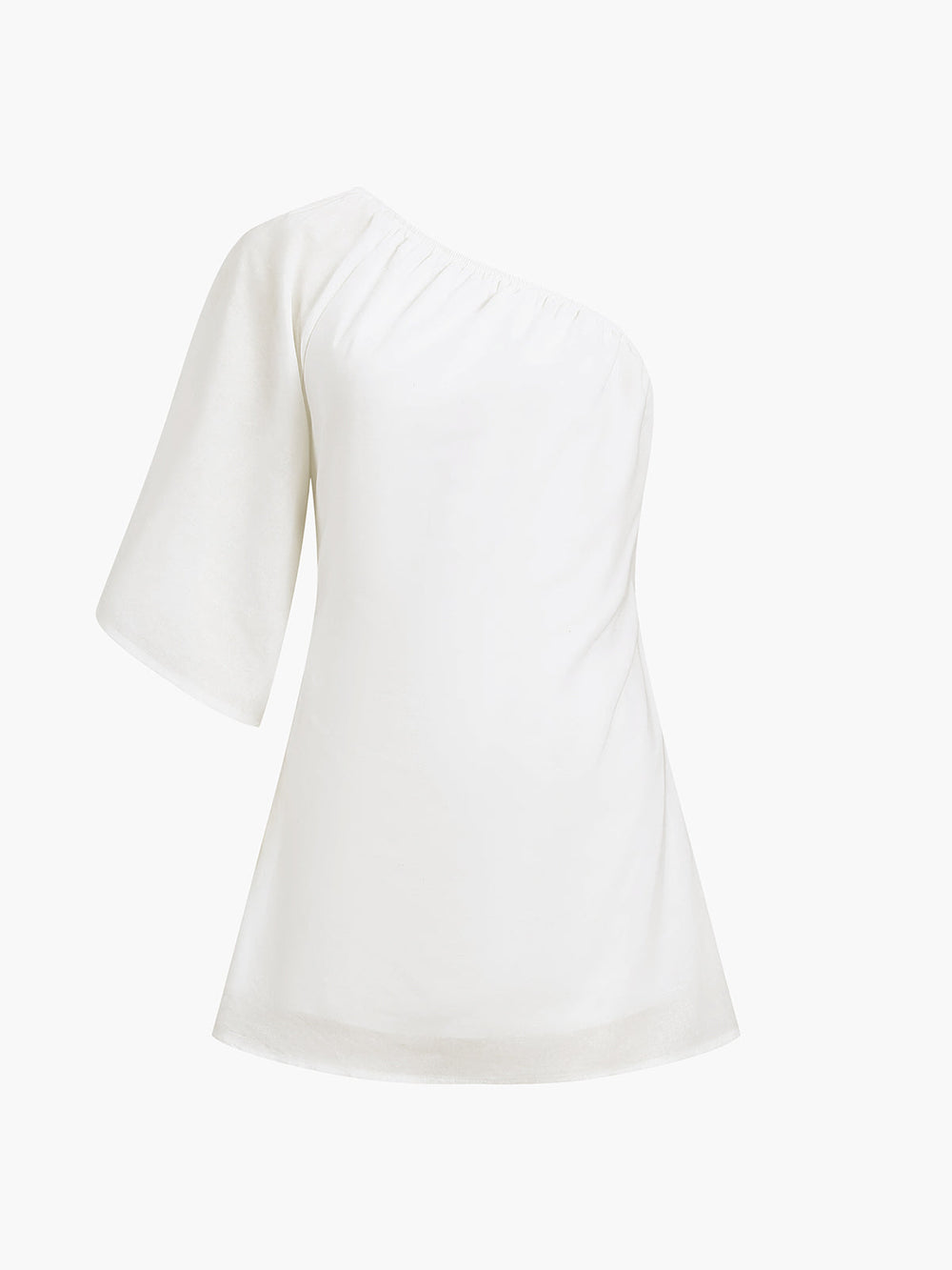 Elegant Collection | Women's White Dress with One Sleeve Design | Chic Cotton Linen for Effortless Style 1