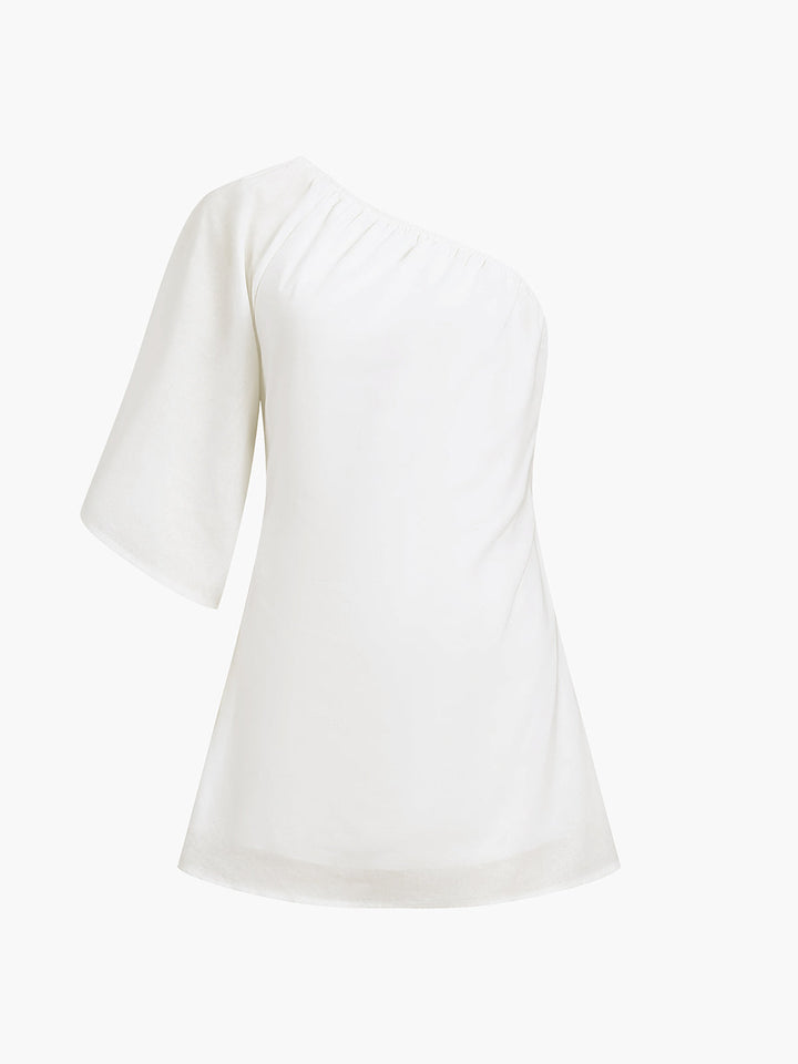 Elegant Collection | Women's White Dress with One Sleeve Design | Chic Cotton Linen for Effortless Style 1