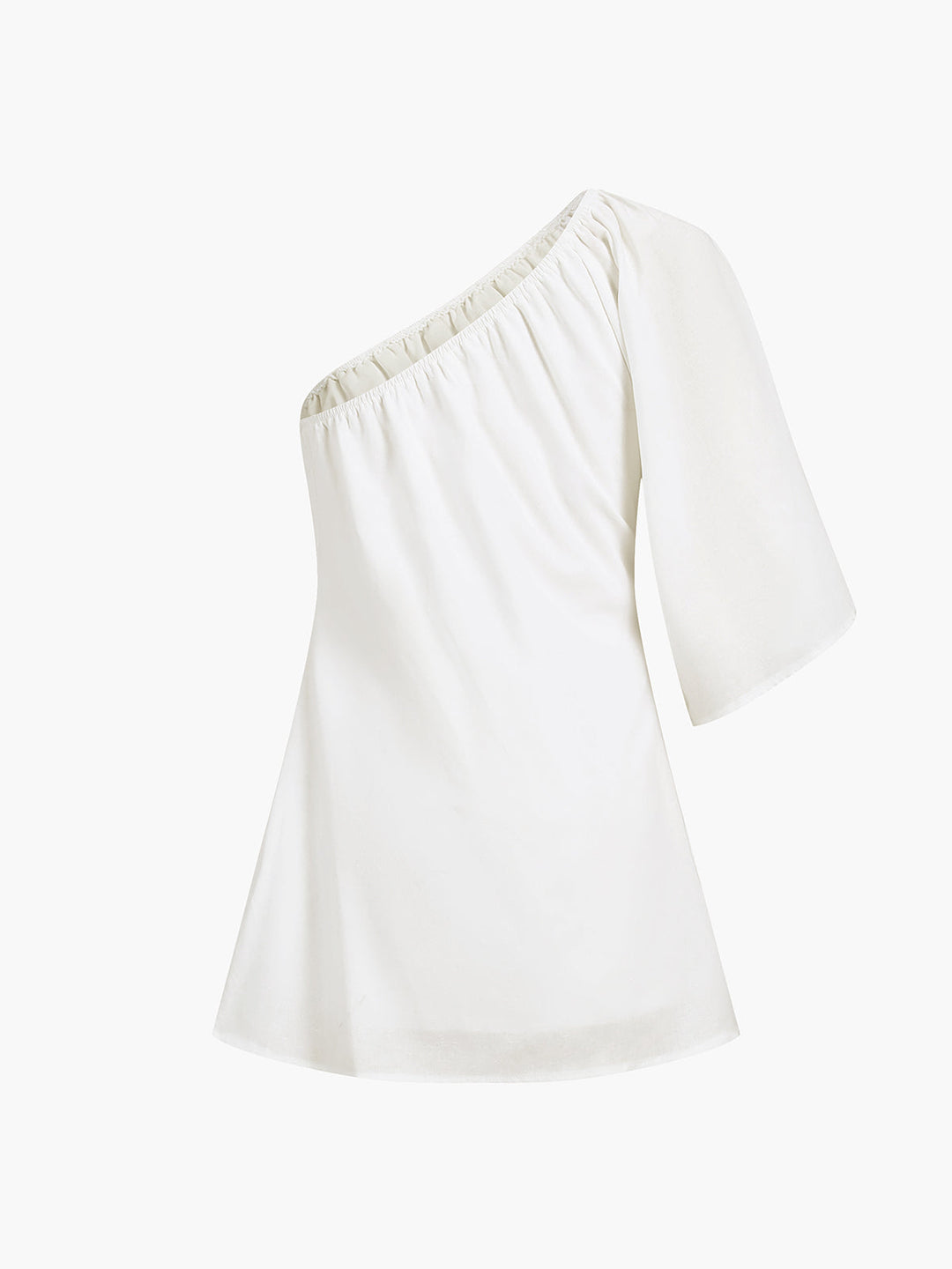 Elegant Collection | Women's White Dress with One Sleeve Design | Chic Cotton Linen for Effortless Style 3