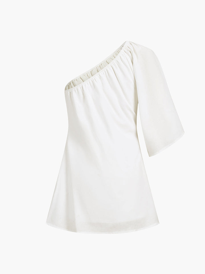 Elegant Collection | Women's White Dress with One Sleeve Design | Chic Cotton Linen for Effortless Style 3