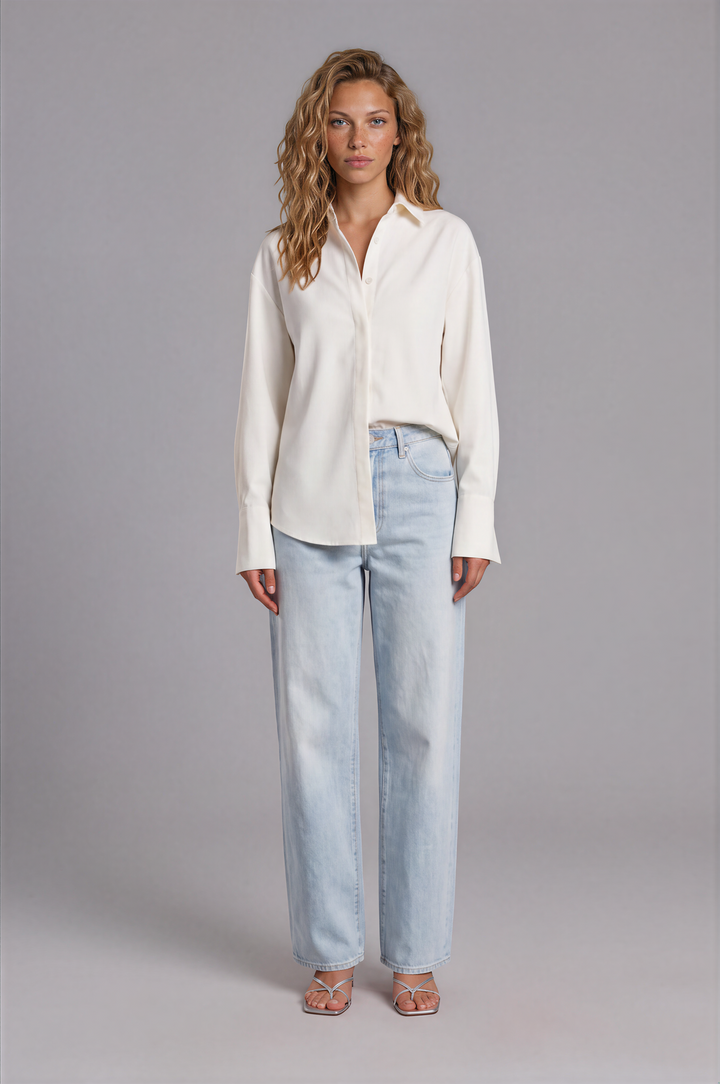 Elegant Draped Women's Button Down Shirt with Sculpted Seams for Effortless Style