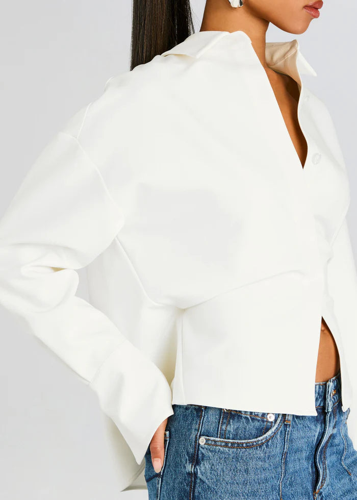 Elegant Draped Women's Button Down Shirt with Sculpted Seams for Effortless Style 2