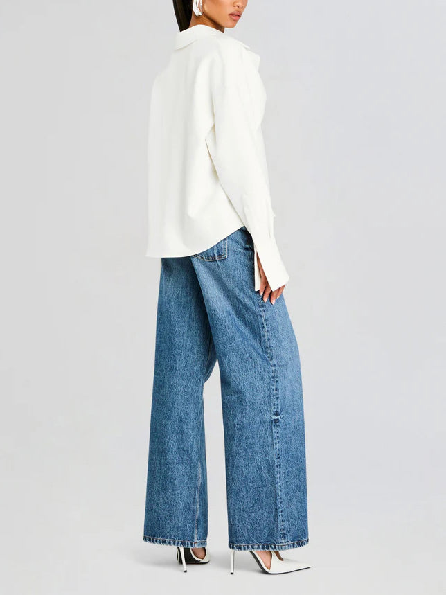 Elegant Draped Women's Button Down Shirt with Sculpted Seams for Effortless Style 3