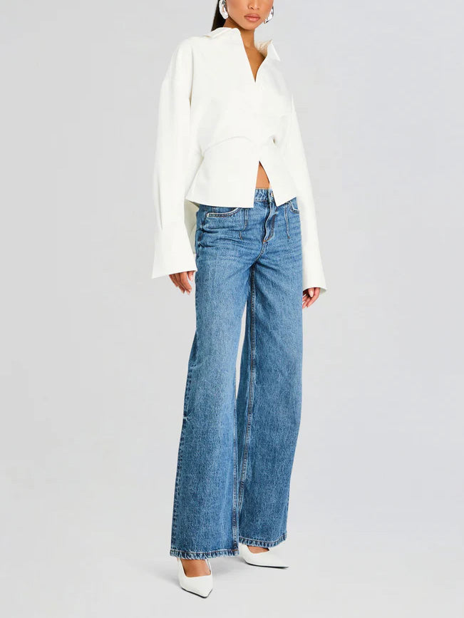 Elegant Draped Women's Button Down Shirt with Sculpted Seams for Effortless Style 4
