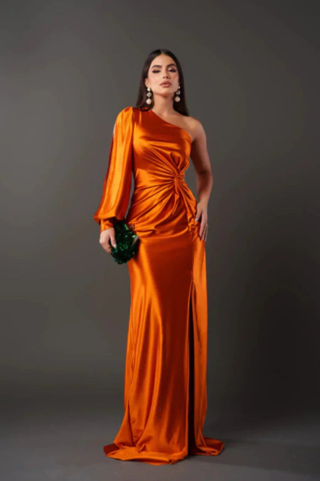 Elegant Evening Gowns | Asymmetrical Satin Design with Front Slit | Sophisticated Look for Special Occasions 10