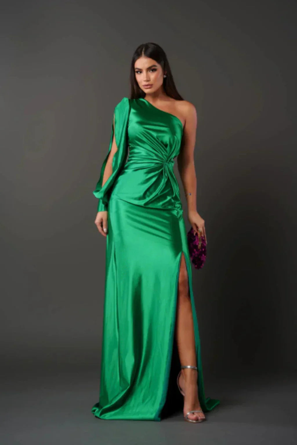 Elegant Evening Gowns | Asymmetrical Satin Design with Front Slit | Sophisticated Look for Special Occasions 11