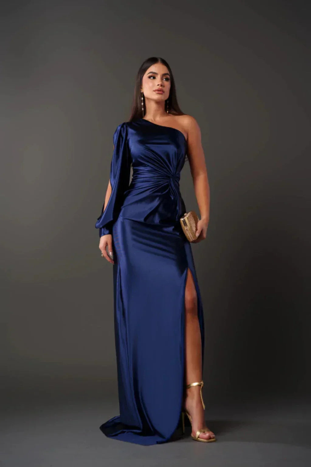 Elegant Evening Gowns | Asymmetrical Satin Design with Front Slit | Sophisticated Look for Special Occasions 13