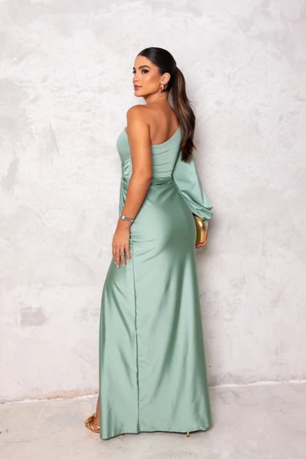 Elegant Evening Gowns | Asymmetrical Satin Design with Front Slit | Sophisticated Look for Special Occasions 5