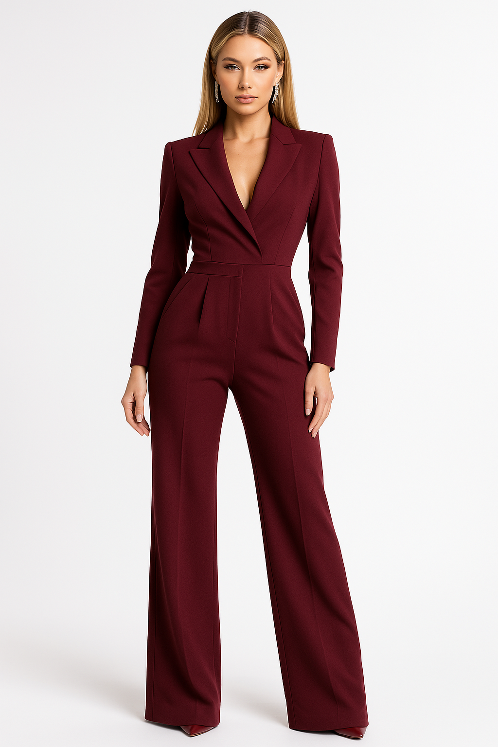 Elegant Jumpsuit Women | V-Neck Wide-Leg Design with Structured Lapels | Timeless Style for Modern Occasions 4