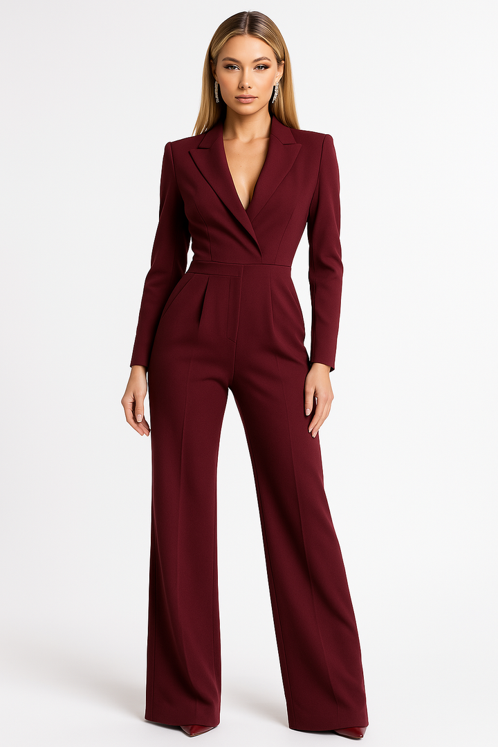 Elegant Jumpsuit Women | V-Neck Wide-Leg Design with Structured Lapels | Timeless Style for Modern Occasions 4