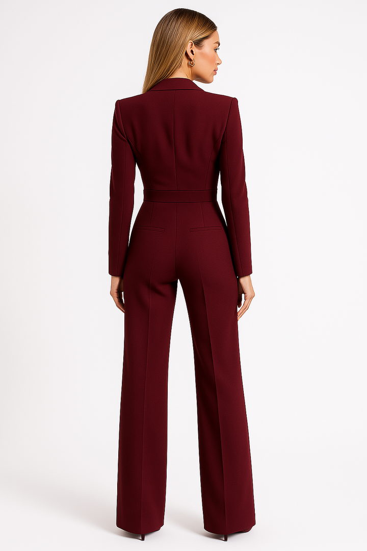 Elegant Jumpsuit Women | V-Neck Wide-Leg Design with Structured Lapels | Timeless Style for Modern Occasions 5