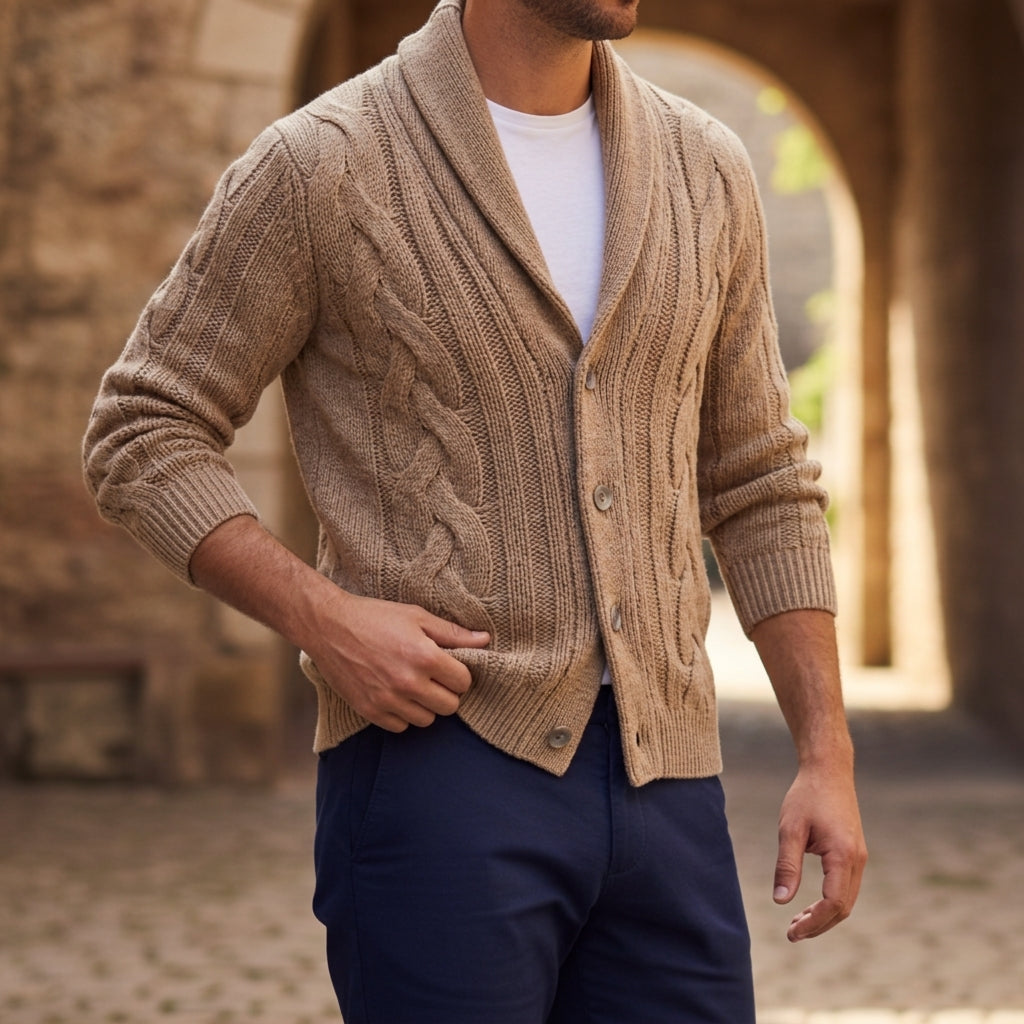 Elegant Knitted Cardigan with Shawl Collar | Premium Cotton Blend for Comfort 2