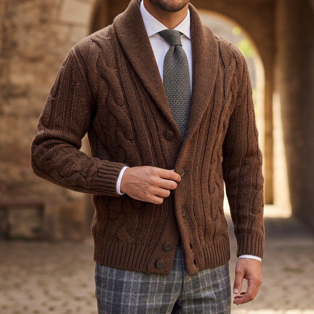 Elegant Knitted Cardigan with Shawl Collar | Premium Cotton Blend for Comfort 3