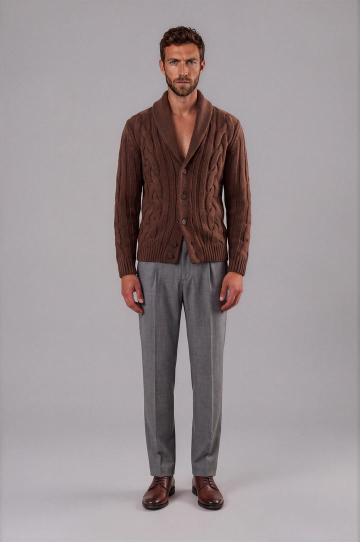 Elegant Knitted Cardigan with Shawl Collar | Premium Cotton Blend for Comfort