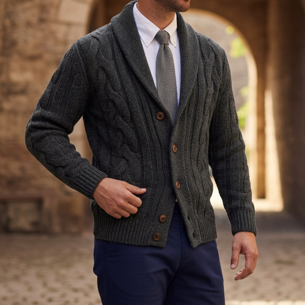 Elegant Knitted Cardigan with Shawl Collar | Premium Cotton Blend for Comfort 4
