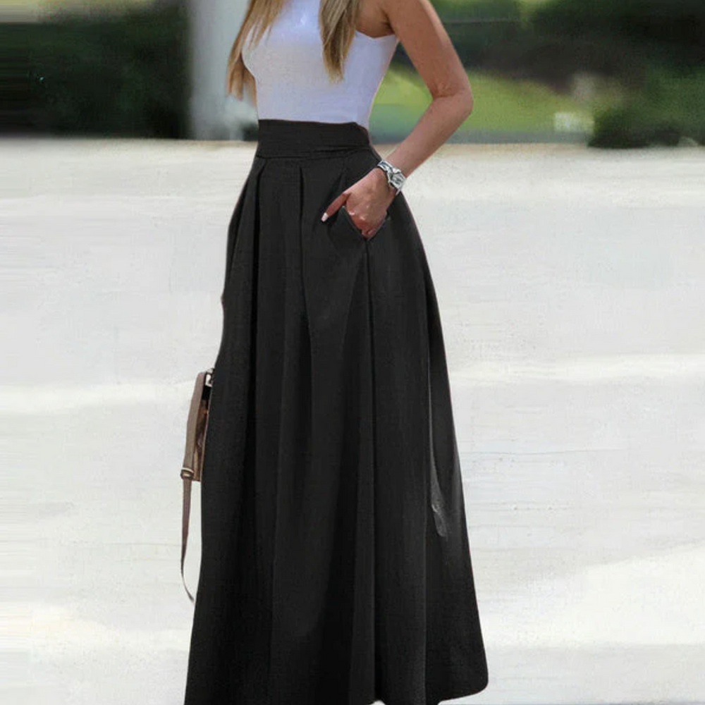 Elegant Maxi Skirt | Wide Pleats & Front Pocket | Flattering Long Skirt for Effortless Style 1