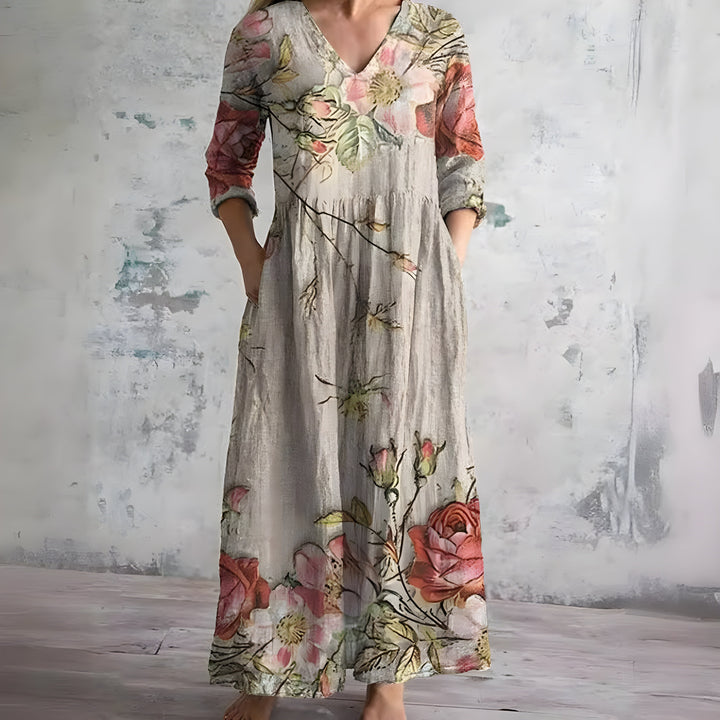 Elegant Summer Maxi Dress | Women's Dress with V-Neck & Floral Print for Effortless Style 0