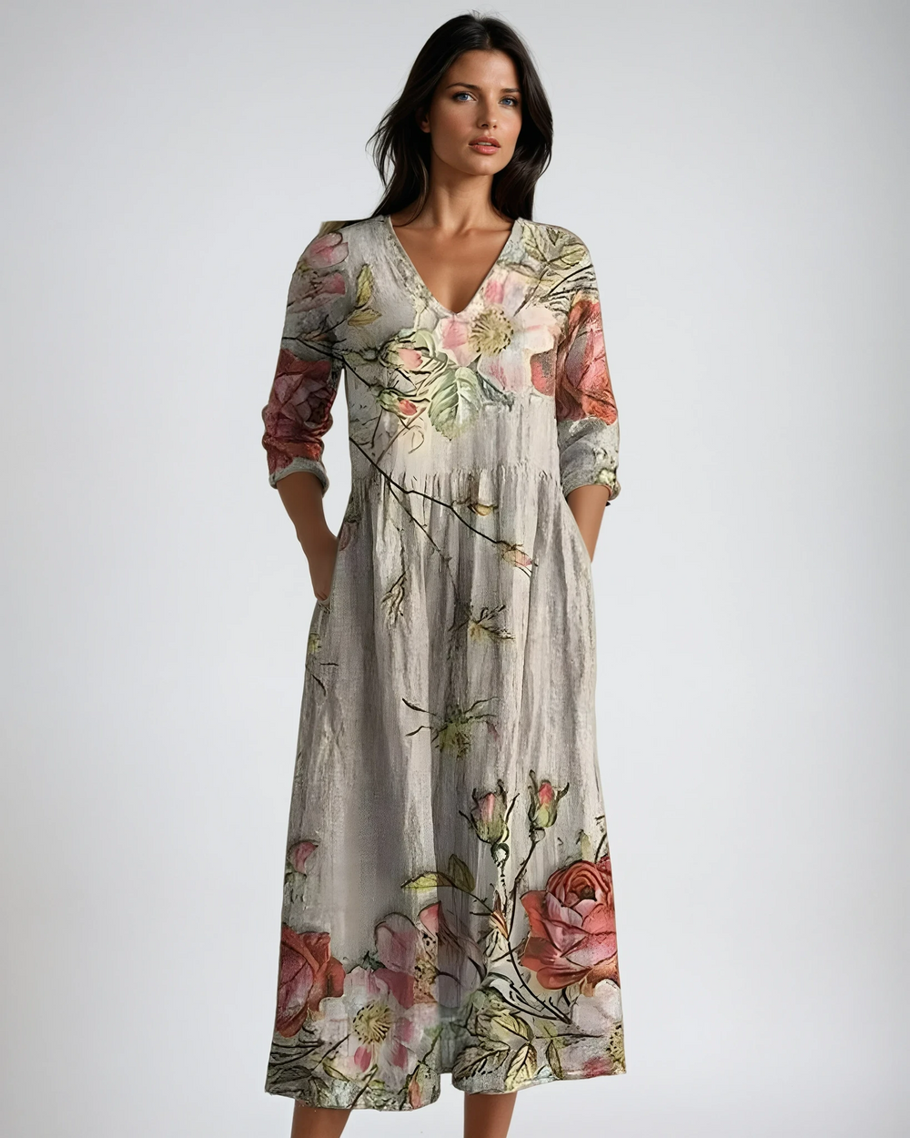 Elegant Summer Maxi Dress | Women's Dress with V-Neck & Floral Print for Effortless Style 1