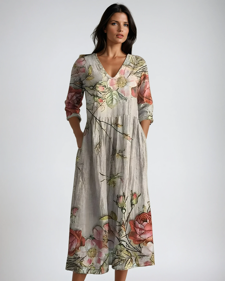 Elegant Summer Maxi Dress | Women's Dress with V-Neck & Floral Print for Effortless Style 1