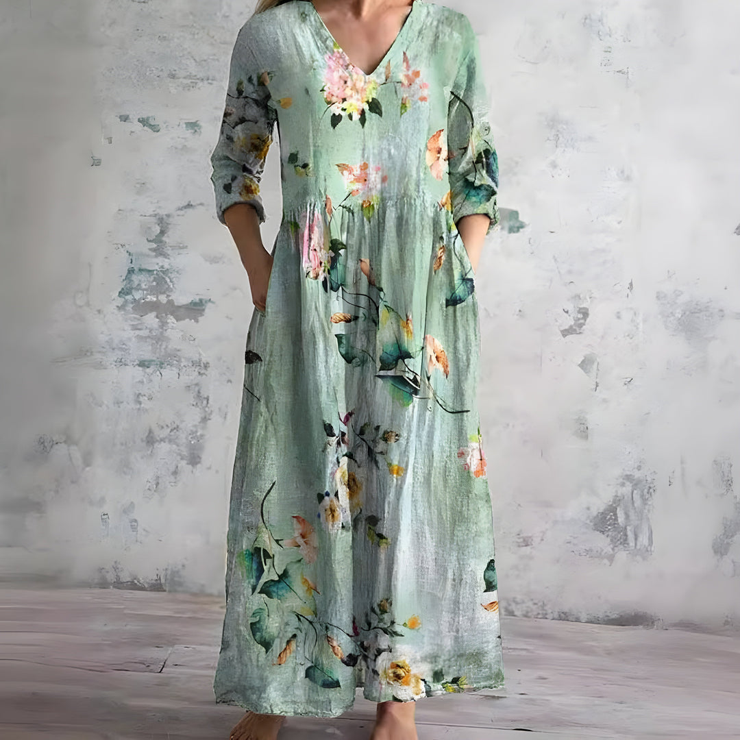 Elegant Summer Maxi Dress | Women's Dress with V-Neck & Floral Print for Effortless Style 2