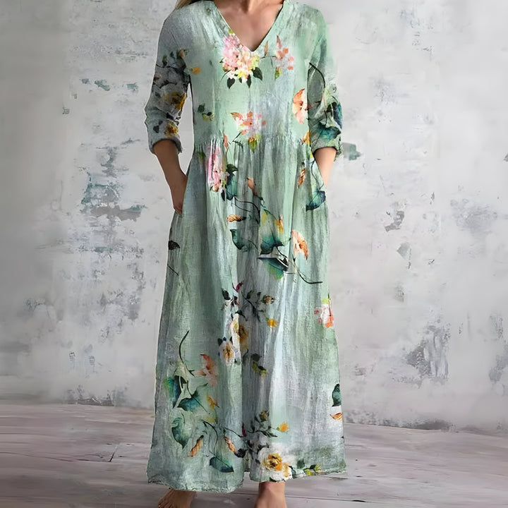 Elegant Summer Maxi Dress | Women's Dress with V-Neck & Floral Print for Effortless Style 2